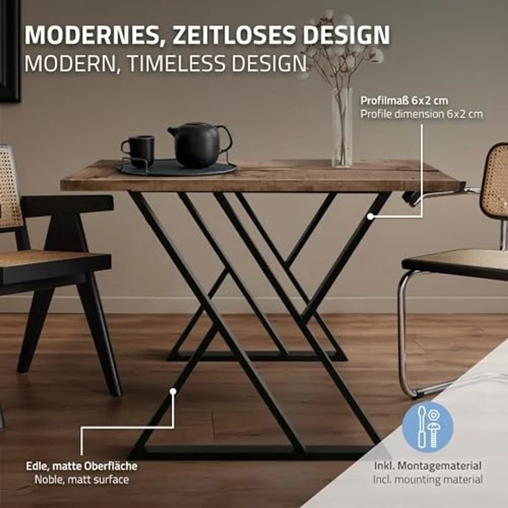 ML-DESIGN Tischbein 2er Set Tischgestell Tischkufen Möbelfüße aus Stahl Industriedesign, Kufengestell X-Form Schwarz für Esstisch/Schreibtisch DIY-Projekte – Bild 3