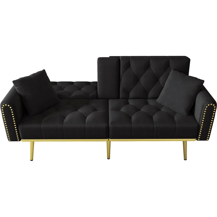 Merax Schlafsofa 2-Sitzer-Sofa mit Liegefunktion, drei verstellbaren Neigungswinkeln und Getränkehalter, Schwarz – Bild 8