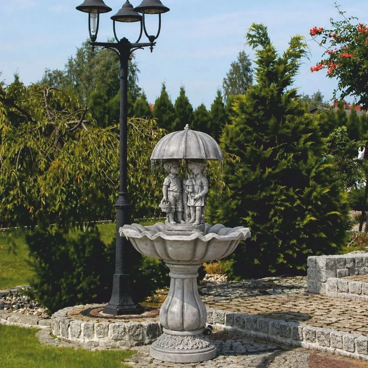 Casa Padrino Barock Springbrunnen Grau Ø 79 x H. 138 cm - Nostalgischer Gartenbrunnen – Bild 1