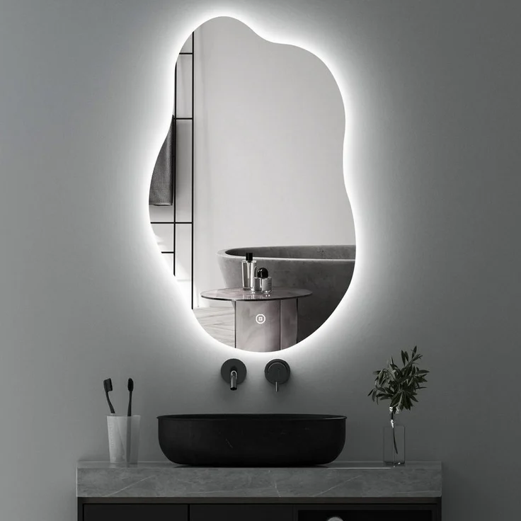 WDWRITTI Wandspiegel mit beleuchtung Badspiegel LED Touch Modern Dreifarbiges Dimmbar (LED Spiegel Bad, Wolke, 52x85cm), LED Multifunktionspiegel – Bild 5