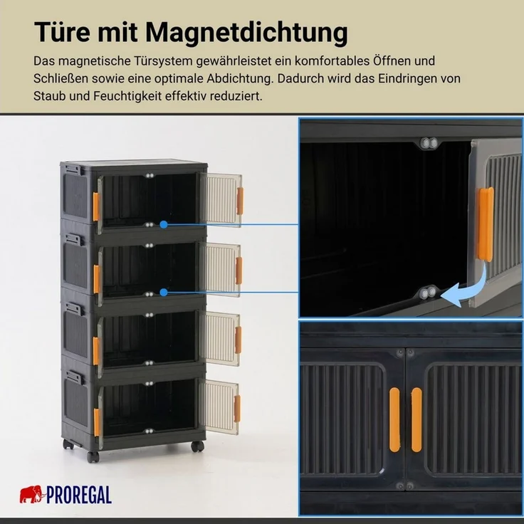 PROREGAL® Aufbewahrungsbox EasyCube stapelbar 4 Ebenen & Rollen Stapelboxen – Bild 3