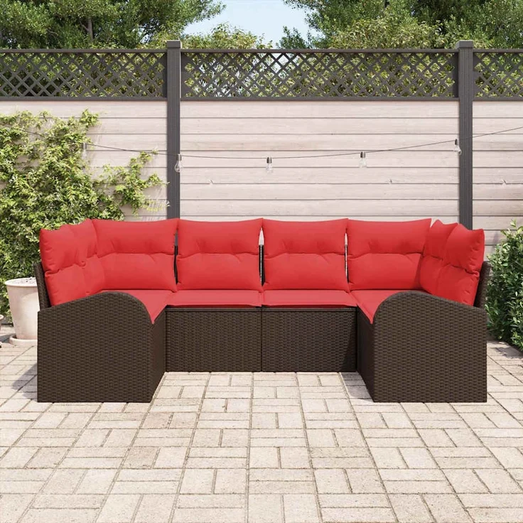 vidaXL Gartensofa-set mit Kissen 6 pcs Braun Poly Rattan 3346184 – Bild 3