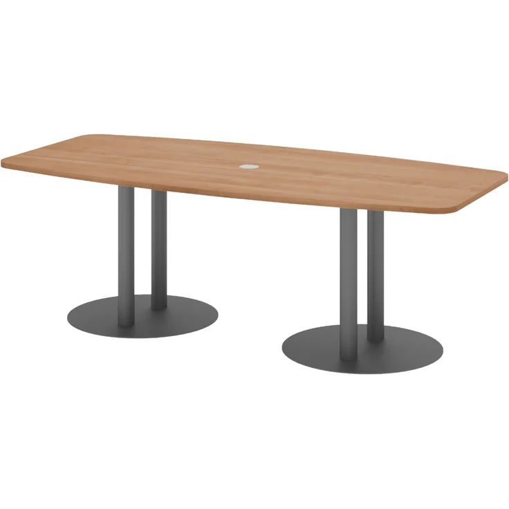 bümö Konferenztisch oval 220x103 cm in Nussbaum, Tischsäulen in Graphit - Großer Besprechungstisch, Meetingtisch für 8 Personen, XL-Tisch für Konferenzraum, Meeting & Besprechungsraum, KT22S-N-G – Bild 1