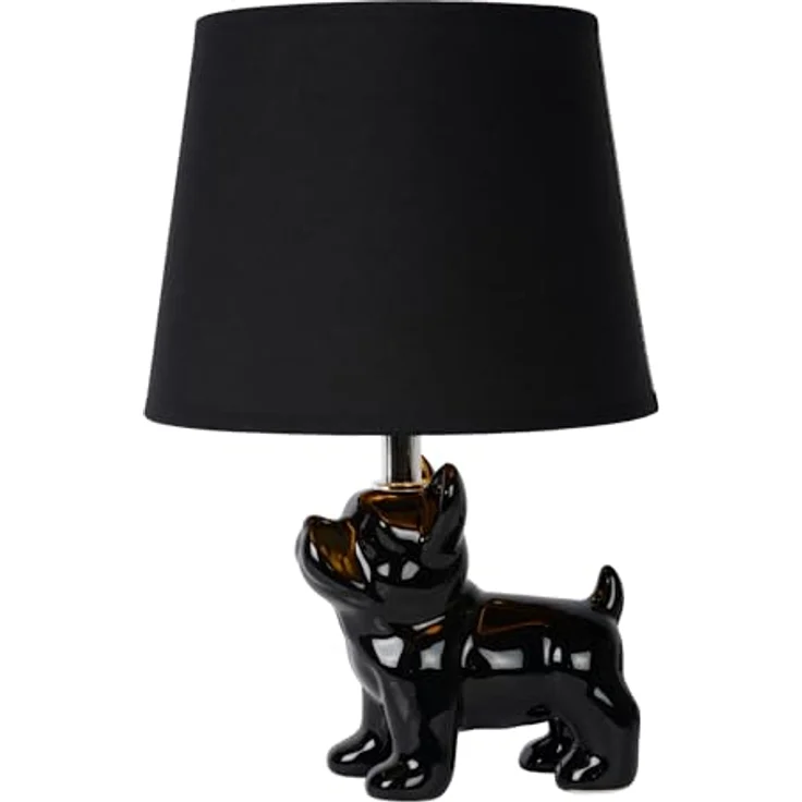 Lucide Sir Winston, Vintage Nachttischlampe mit Bulldoggen-Design und Leinenlampenschirm, 31,5 cm – Bild 2