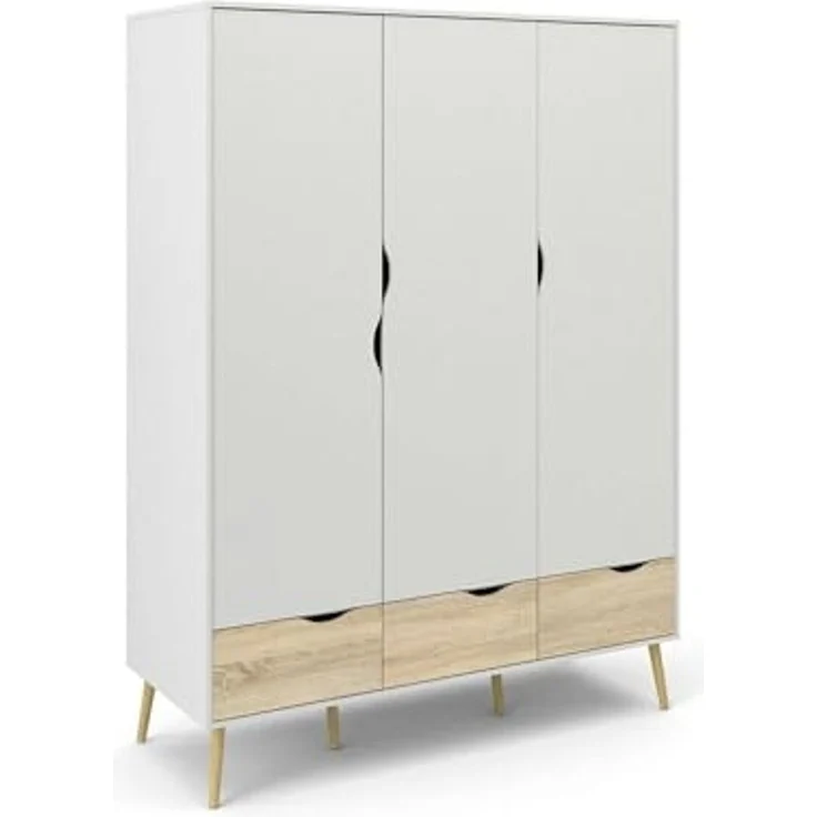 Dmora - Kleiderschrank 3 Türen Emmanuelle, Schlafzimmermöbel, Schrank, Garderobe, 147x58 h200 cm, Weiß und Eiche – Bild 3