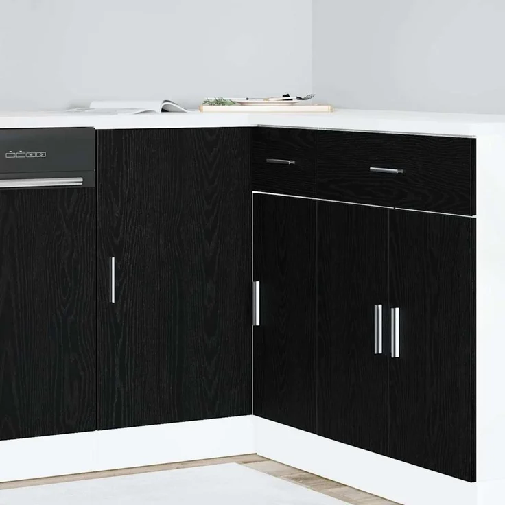 vidaXL Küchen-Eck-Basisschrank Schwarz Eichen-Optik 86 x 46 x 81,5 cm 876721 – Bild 1