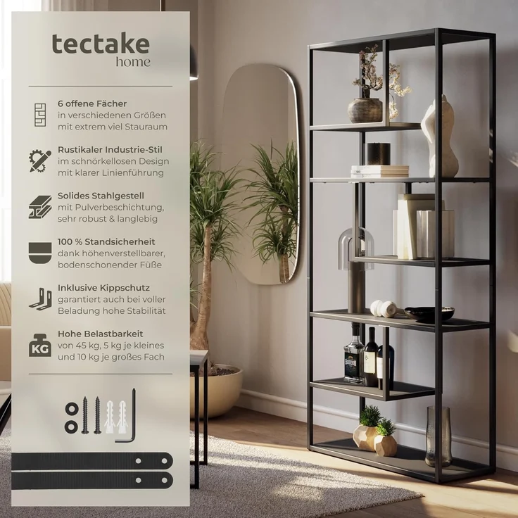 tectake Bücherregal Standregal, Einzelstück, Industrial Look – Bild 3