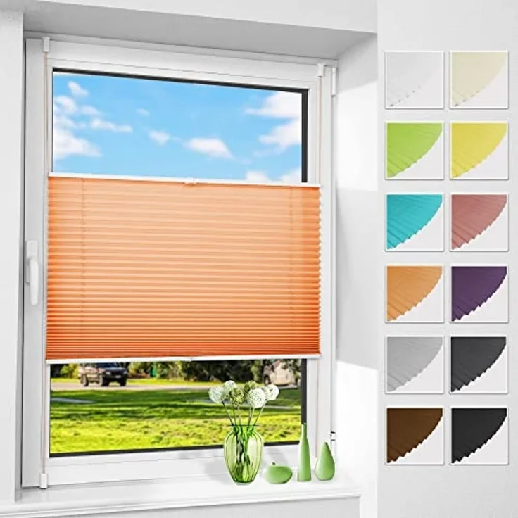 Allesin Plissee ohne Bohren Plissees Klemmfix Orange 45x130cm(BxH), Plisseerollo Faltrollo mit Klemmträger, Jalousie Rollos für Fenster und Tür, Sichtschutz und Sonnenschutz