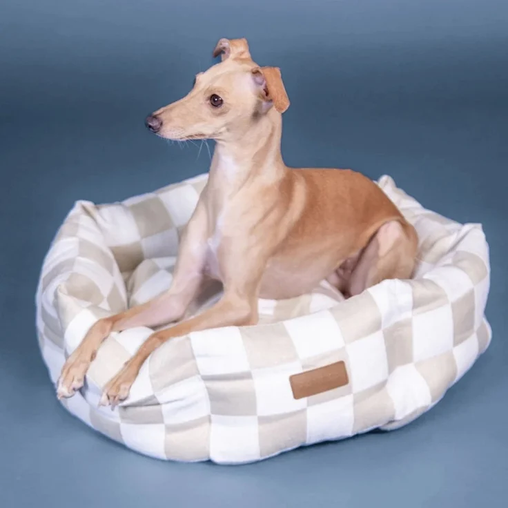 PAIKKA Hundebett kariert beige, Durchmesser: 95 cm – Bild 3