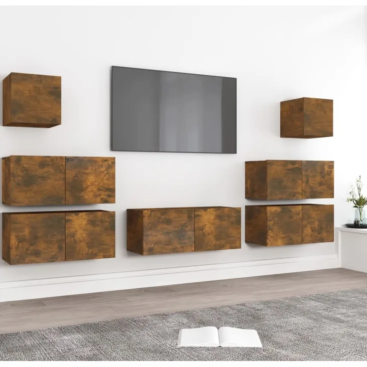 7-tlg. TV-Schrank-Set Räuchereiche Holzwerkstoff [3120287]