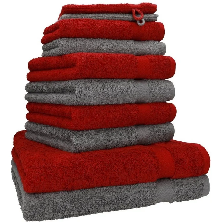 Betz Handtuch Set 10-TLG. Handtuch-Set Premium Farbe Dunkelrot & Anthrazit, 100% Baumwolle (Set, 10-St), saugstark und strapazierfähig – Bild 1