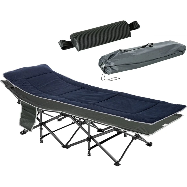 Campingbett, klappbares Feldbett mit Kopfkissen, 188 x 64,5 x 53 cm, Dunkelblau+Grau--Dunkelblau+Grau--53x64.5x188cm--YOUDENOVA – Bild 1