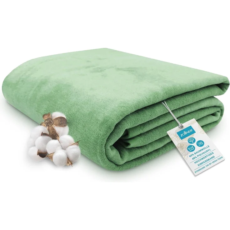 ZOLLNER Kuscheldecke mit Einfassband, 220x240 cm, grün (lindgrün) – Bild 1