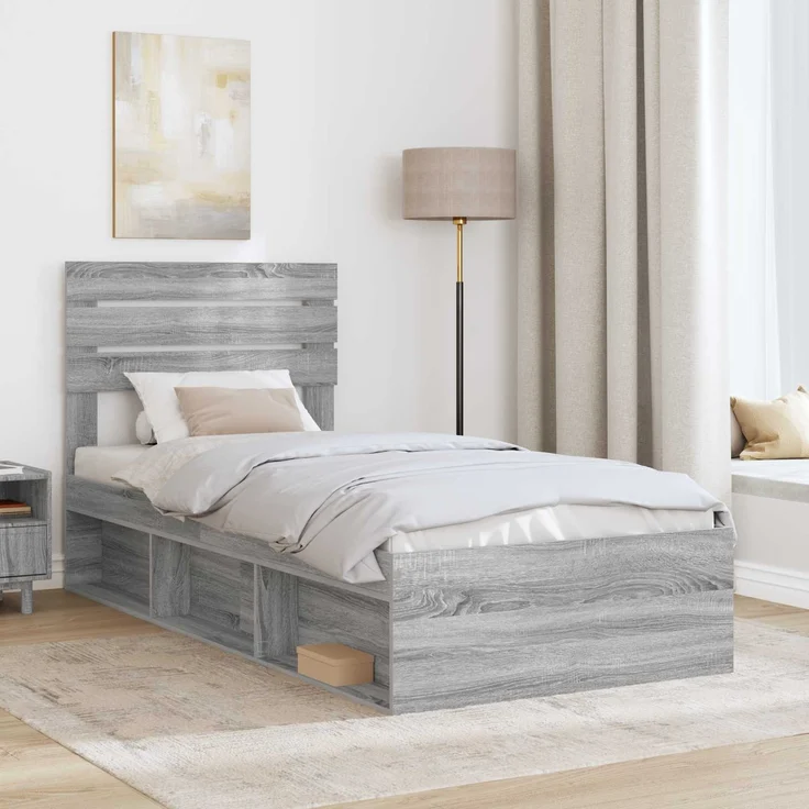 vidaXL Bettrahmen Graues Sonoma 90 x 190 cm Massives Kiefernholz 3411468 – Bild 2