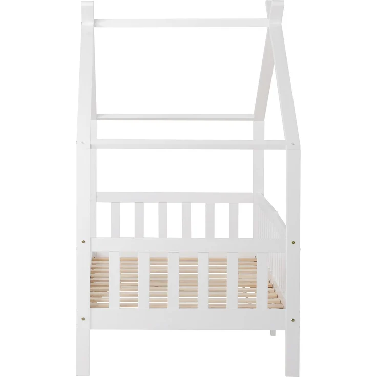 Hausbett 90×200 cm mit Rausfallschutz und Lattenrost, Weiß, ohne Matratze – Bild 7
