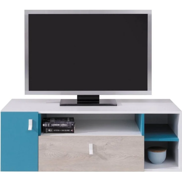 Lomadox Lowboard PITTSBURGH-133, Fernsehschrank 120cm, weiß/Eiche/blau – Bild 3