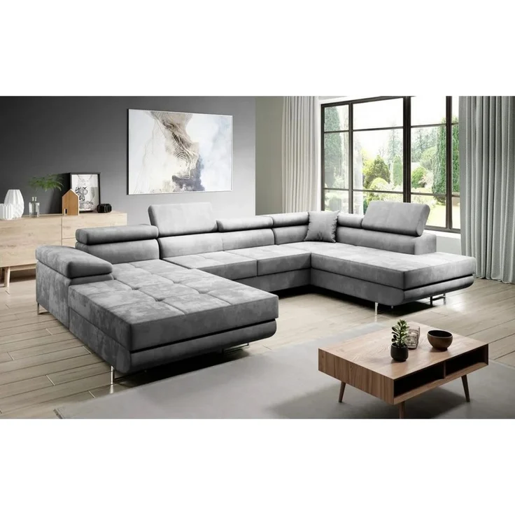 Muffo Ecksofa WILD U, Verstellbare Kopfstützen, elegante Metallbeine, 2 Bettzeugkasten, gelegentliche Schlaffunktion – Bild 3