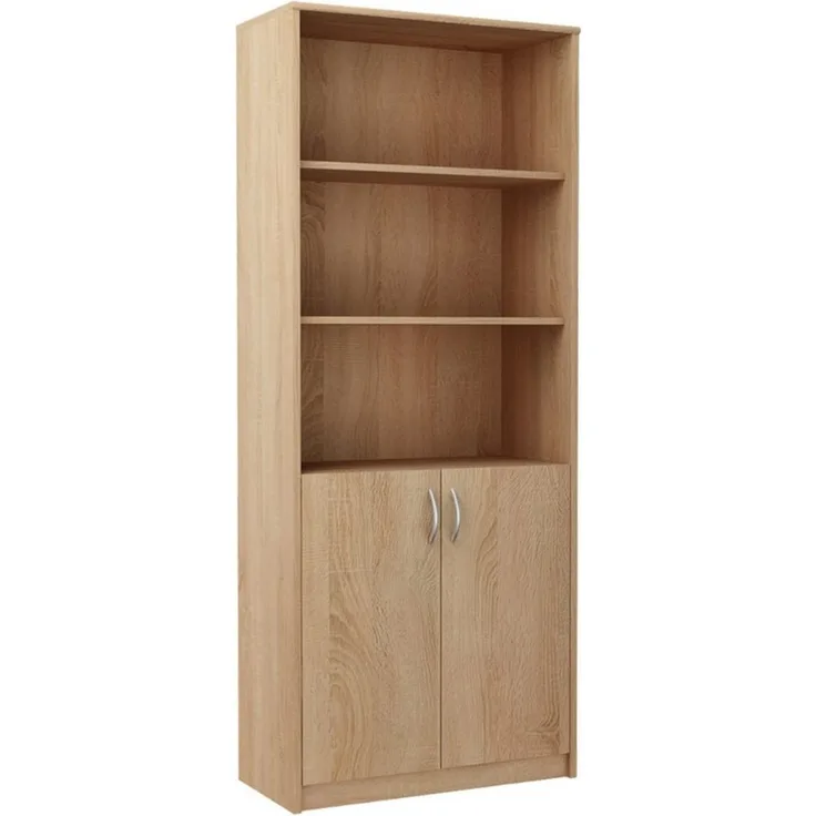 Home Collective Bücherregal mit 5 Ebenen und 2 Türen Mehrzweckschrank Haushaltsschrank, strapazierfähige Laminatplatte, 16 mm dick, mit 4 Einlegeböden, ideal für Schlafzimmer, Wohnzimmer, Flur sonoma