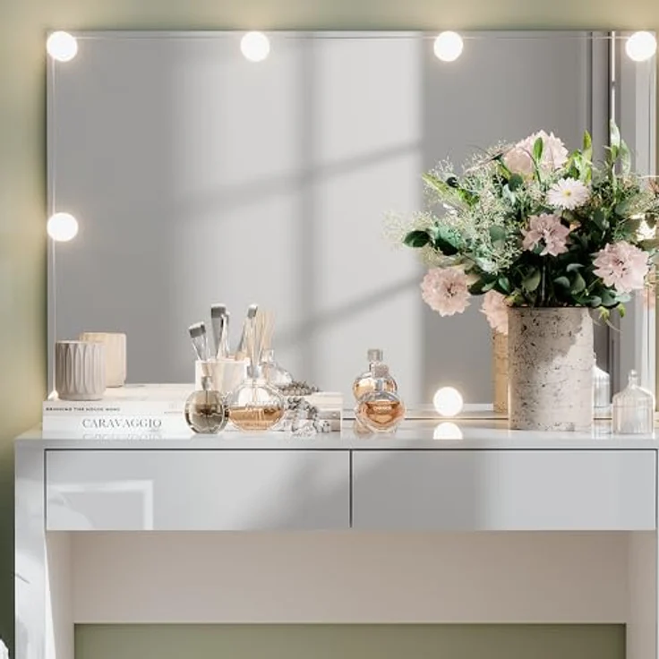 Vichy Schminktisch Annabelle, elegantes Design mit integriertem Spiegel und Beleuchtung, 50 x 70 x 111 cm – Bild 4