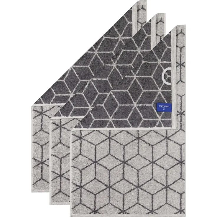 Villeroy & Boch Gästetuch, 3er Pack - Carré, Walkfrottier, gemustert, Handtuch, Baumwolle Grau 30x50 cm