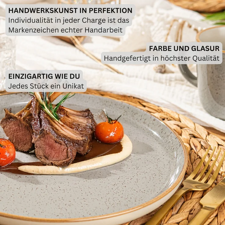 SÄNGER Speiseteller Set Rio Perlgrau - 6 teilig aus Steingut – Bild 5