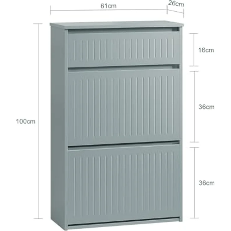 SoBuy Schuhschrank grau, Holzwerkstoff, 2 Klappfächer und Schublade, 61x100x26 cm, Schuhaufbewahrung – Bild 3