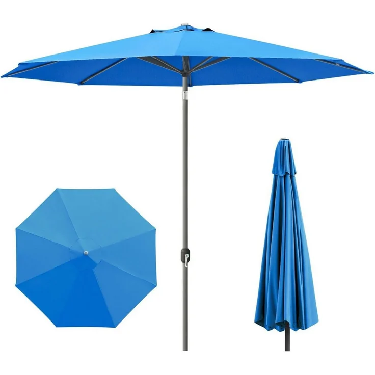 paramondo Sonnenschirm Sonnenschirm 3,5m rund blau Garten Kurbel UV-Schutz Gestell anthrazit, LxB: 350x350 cm, Knickbar & komfortable Kurbelbedienung – Bild 3