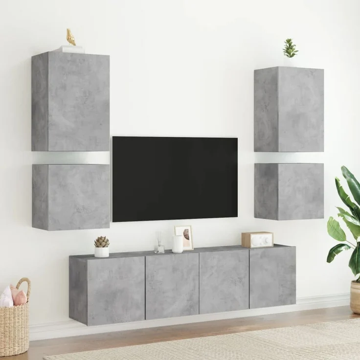 2 pcs TV-Wandschrank, TV Hängeboard Hängeschrank Betongrau 40,5x30x40 cm Holzwerkstoff – Bild 4