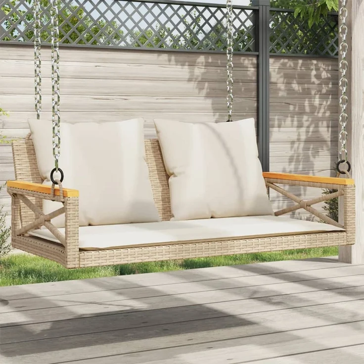 vidaXL Hängebank mit Kissen Beige 109x62x40 cm Poly Rattan 368157 – Bild 1