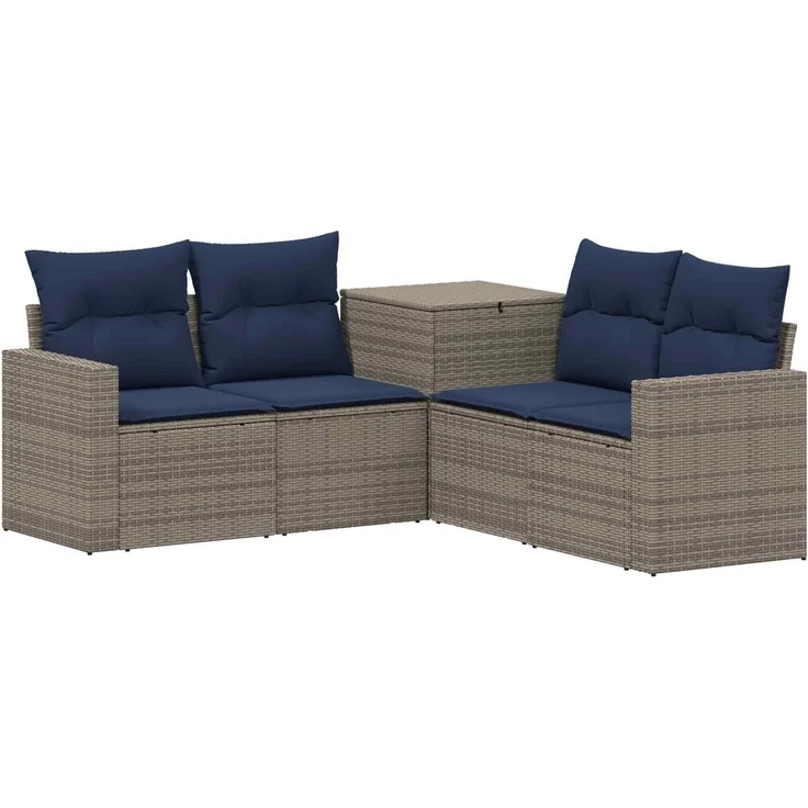 vidaXL Sofa Set 5 stk. Grau und Marineblau Polyrattan und Stahl 3447859 – Bild 2