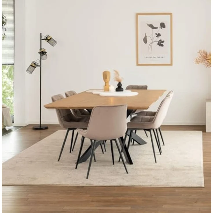 HOME DELUXE Essgruppe Eckig AVENCIA inkl. Sternfuß - 200 x 120 cm Fishbone Oak 6 Stühle Hellbraun – Bild 2