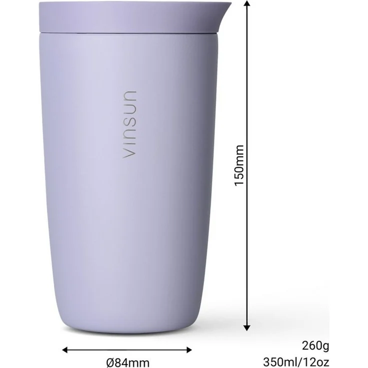 Vinsun Thermobecher Edelstahl Isolierbecher 350ml - Kaffeebecher to Go auslaufsicher, 2-tlg, Edelstahl, Doppelwandig, BPA frei, bruchfest, Einhandbedienung per Knopfdruck – Bild 3