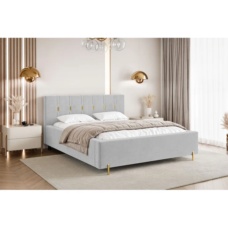 MEBLINI Polsterbett 120x200 ohne Lattenrost ohne Matratze – FABIO – Hellgrau Samt – Doppelbett ohne Bettkasten - Stauraumbett - Kopfteil Bett ohne Stauraum – Bild 1