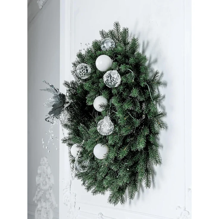 EveXmas Altair Premium Weihnachtskranz Grün 60 cm, künstlicher Türkranz, 136 Zweige, 816 PE-Spritzguss-Triebe, Doppelrahmen, 100% PE, flammhemmend – Bild 7
