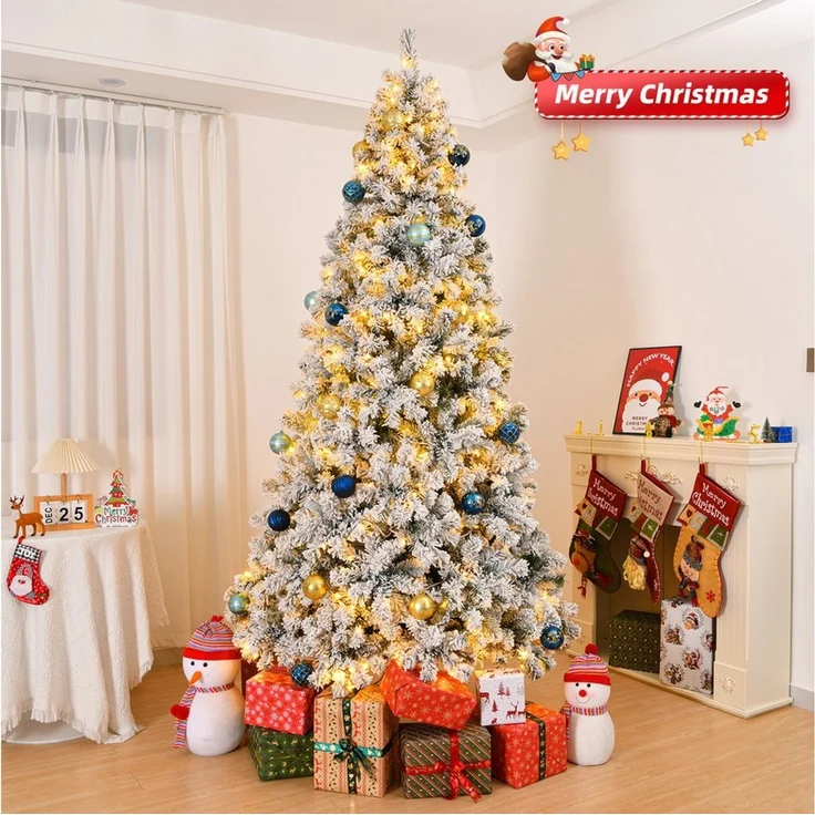 LALAHO Künstlicher Weihnachtsbaum Künstlicher Tannenbaum mit LED Beleuchtung, Schnee, 180cm mit 750 Zweige, 100 LEDs mit 8 Modi, für Weihnachtsdeko – Bild 3