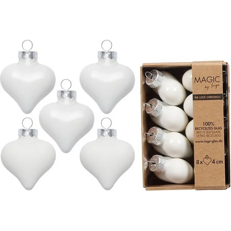 Holly & Jolly Christbaumschmuck, Christbaumschmuck Herzen 4cm Glas 8 Stück - Pure White