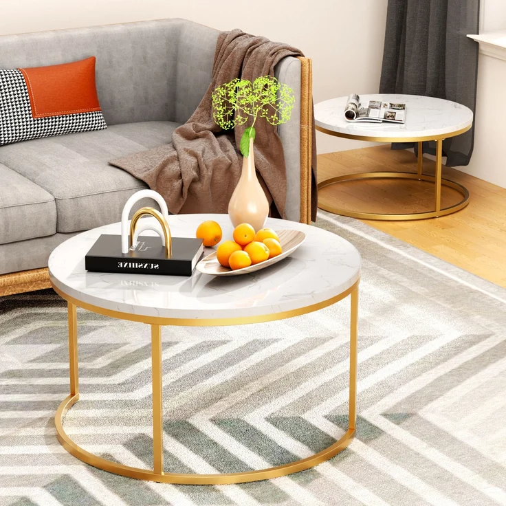 Couchtisch 2-teiliges Couchtisch-Set mit tabiler Eisenrahmen & leicht zu reinigende MDF-Tischplatte 2 -St 2 -St. geeignet für Wohnzimmer – Bild 3