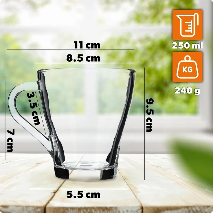 KADAX 6x Tee- und Kaffeegläser, 250 ml, Getränkeglas-Set mit Griff – Bild 3