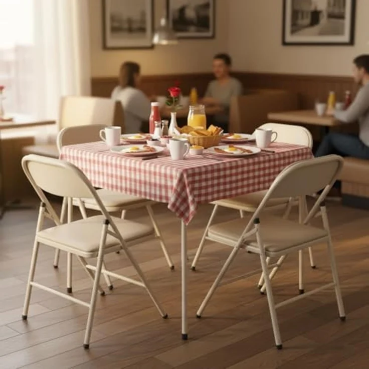 FurnitureR Gastronomie Klapptisch 86×86×71 cm, robuster PVC-Tisch mit stabilem Metallrahmen, faltbar für Café, Restaurant, Catering & Events, platzsparend und pflegeleicht, in Beige – Bild 2