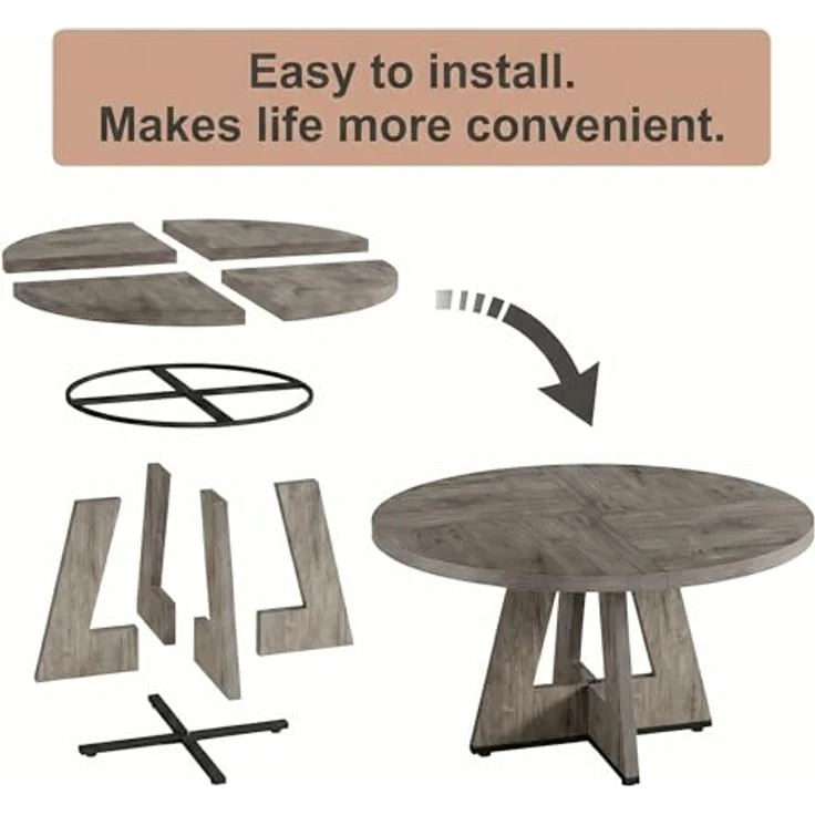 LITTLE TREE Runder Esstisch 120 cm, Esszimmertisch mit Holzsockel für 4–6 Personen, Kleiner Küchentisch im Minimalistischen Design, für Wohnzimmer Balkon Esszimmer, Grau – Bild 7