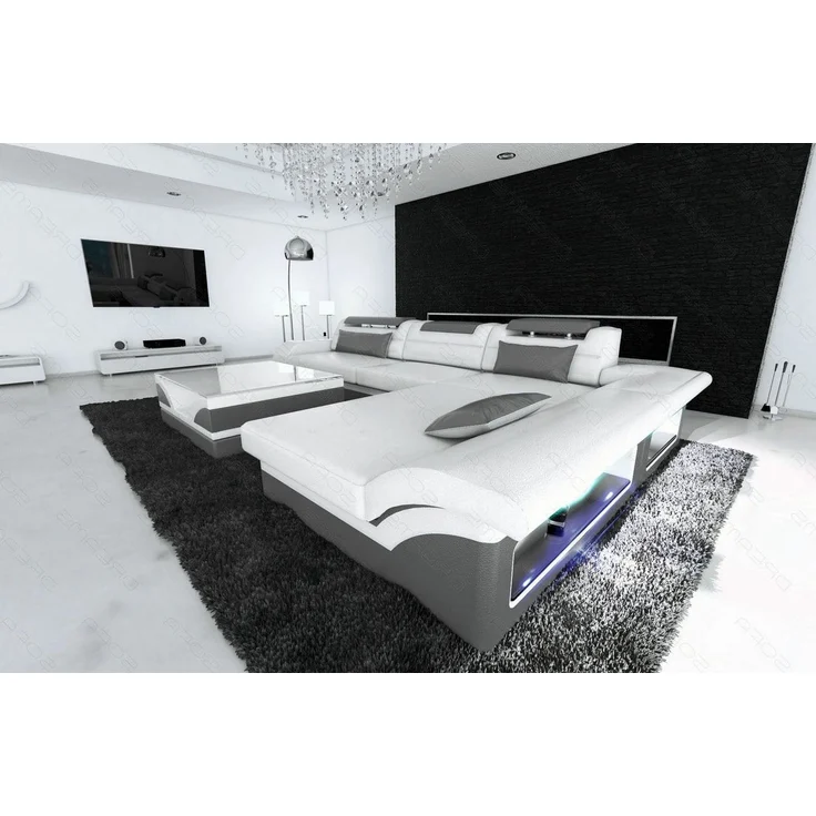 Mini Designer Ledersofa Monza L-Form – Eleganz Pur - Ledermix - Weiß-Grau - Rechts – Bild 2