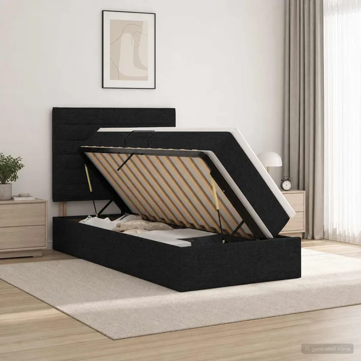 vidaXL Aufbewahrungsbett mit Matratze Schwarz 100 x 200 cm Stoff 3459422
