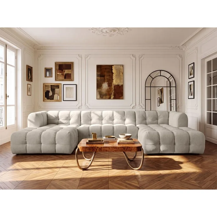 Wohnlandschaft Sofa U-Form SOLVIE in Stoff Moly Creme