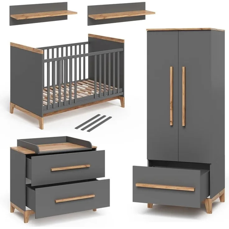 Kinderzimmer-Set Malia Grau/Eiche 4er Set Vitalispa