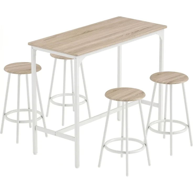 5-teiliges Bartisch-Set für 4 Personen, Industrieller Stehtisch mit Hockern für Küche & Esszimmer, Eiche--Eiche--110x50x89.5cm--YOUDENOVA – Bild 1