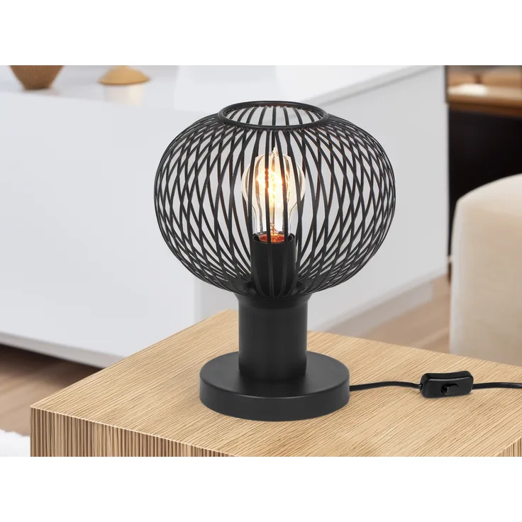 LED Tischleuchte mit Gitter Lampenschirm Schwarz, Höhe 28cm