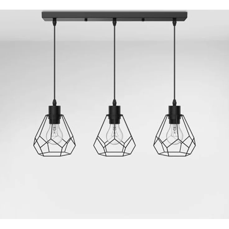 EMKE Pendellampe Pendelleuchte 3 flammig Hängelampe, Vintage Hängeleuchte Esszimmer Esstisch Lampenschirm Licht, E27 Lampe Hängend Küche Wohnzimmer Pendellampen Schwarz – Bild 2