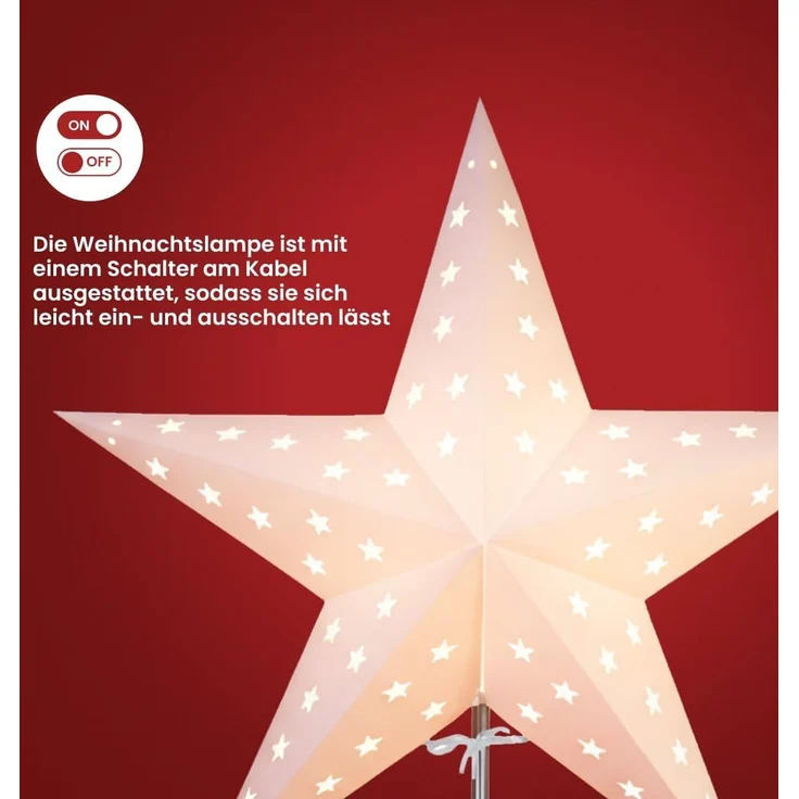 EGLO Tischlampe mit Wechselschirm, 3D Papierstern Weihnachten oder eckiger Lampenschirm in Weiß mit Fuß aus Holz und Metall, Dekostern Tischleuchte mit Kabelschalter, E14, Höhe 65 cm – Bild 4