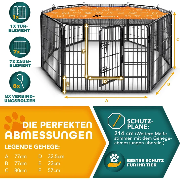 TRESKO® Welpenlaufstall mit Dach & Erdankern, 8-teilig, faltbar mit Tür, Aufbau werkzeugfrei, wetterfest, 60 cm hoch – Bild 9