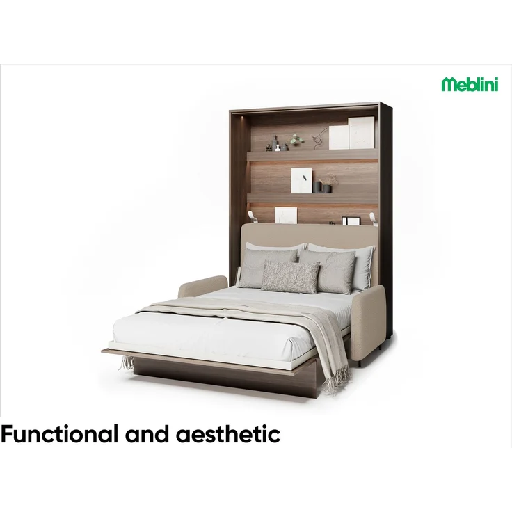MEBLINI Schrankbett BC-12 - 160x200cm Vertikal - Dunin Eiche/Beige mit Matratze - mit Sofa - Wandbett mit Lattenrost - Klappbett mit Schrank - Wandklappbett - Murphy Bed – Bild 2